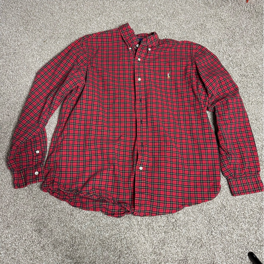 Ralph Lauren Red and Green Plaid Casual Button Down Shirt